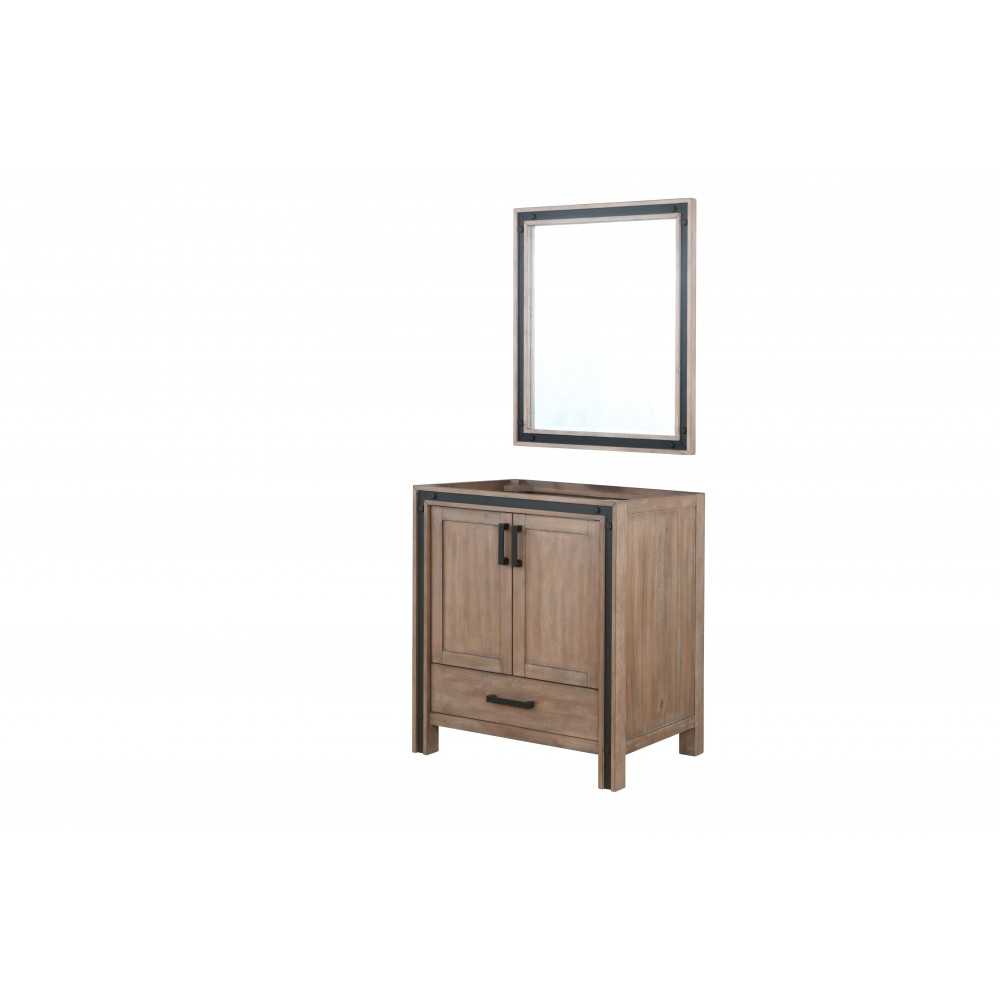 Ziva 30" Rustic Barnwood Single Vanity, no Top and 28" Mirror