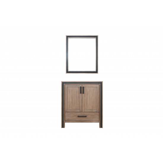 Ziva 30" Rustic Barnwood Single Vanity, no Top and 28" Mirror