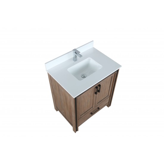 Ziva 30" Rustic Barnwood Single Vanity, Cultured Marble Top, White Square Sink and no Mirror