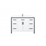 Ziva 48" White Single Vanity, Cultured Marble Top, White Square Sink and 34" Mirror w/ Faucet