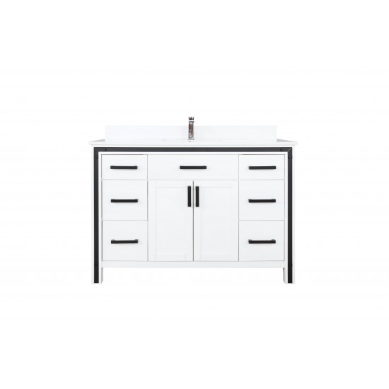 Ziva 48" White Single Vanity, Cultured Marble Top, White Square Sink and 34" Mirror w/ Faucet