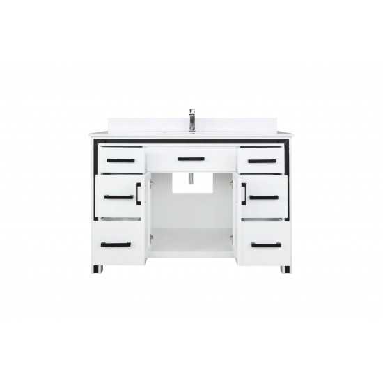 Ziva 48" White Single Vanity, Cultured Marble Top, White Square Sink and 34" Mirror w/ Faucet