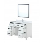 Ziva 48" White Single Vanity, Cultured Marble Top, White Square Sink and 34" Mirror w/ Faucet