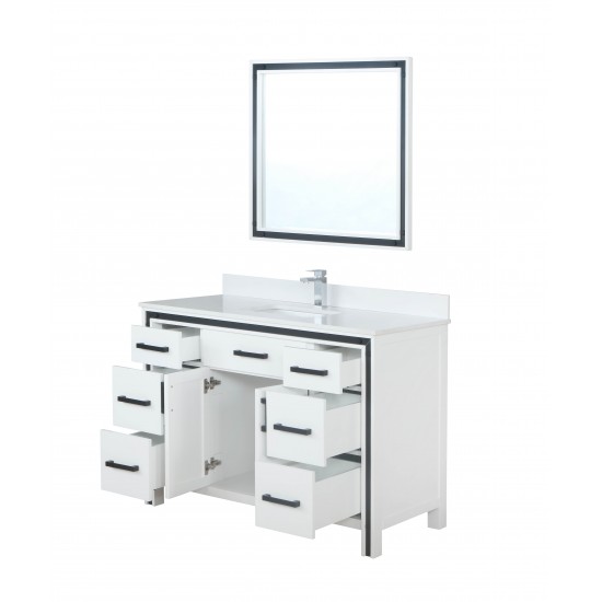 Ziva 48" White Single Vanity, Cultured Marble Top, White Square Sink and 34" Mirror w/ Faucet