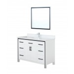 Ziva 48" White Single Vanity, Cultured Marble Top, White Square Sink and 34" Mirror w/ Faucet