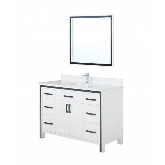 Ziva 48" White Single Vanity, Cultured Marble Top, White Square Sink and 34" Mirror w/ Faucet