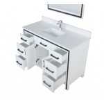 Ziva 48" White Single Vanity, Cultured Marble Top, White Square Sink and 34" Mirror w/ Faucet