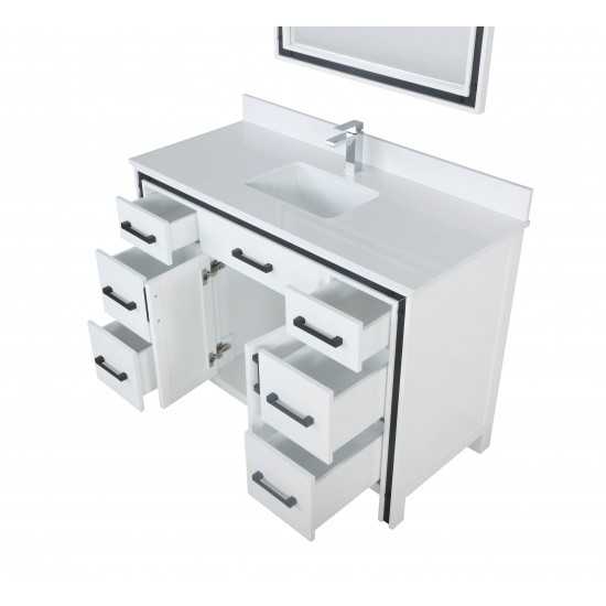 Ziva 48" White Single Vanity, Cultured Marble Top, White Square Sink and 34" Mirror w/ Faucet