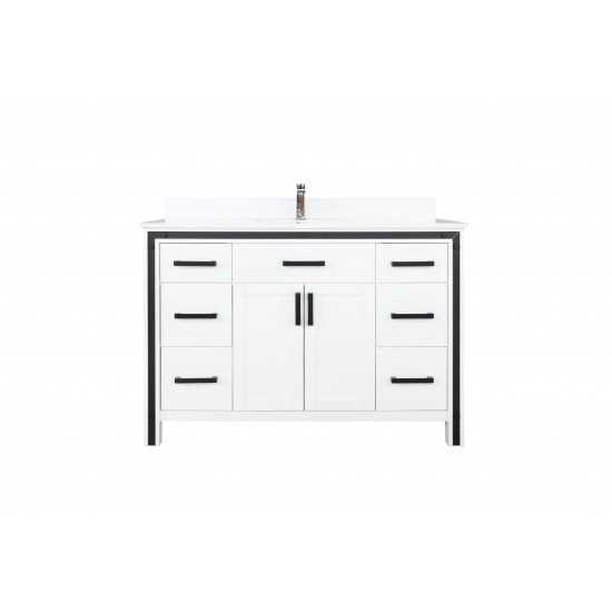 Ziva 48" White Single Vanity, Cultured Marble Top, White Square Sink and 34" Mirror