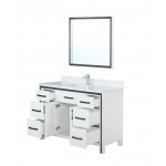 Ziva 48" White Single Vanity, Cultured Marble Top, White Square Sink and 34" Mirror