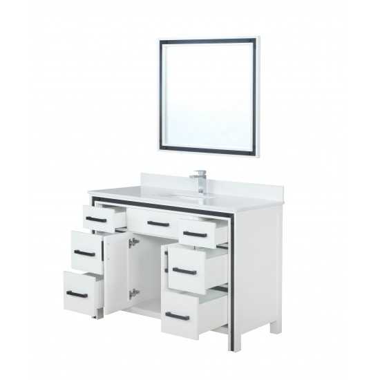 Ziva 48" White Single Vanity, Cultured Marble Top, White Square Sink and 34" Mirror