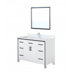 Ziva 48" White Single Vanity, Cultured Marble Top, White Square Sink and 34" Mirror
