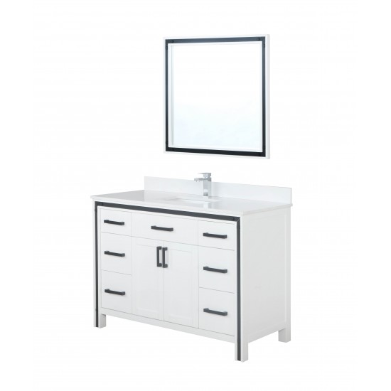 Ziva 48" White Single Vanity, Cultured Marble Top, White Square Sink and 34" Mirror
