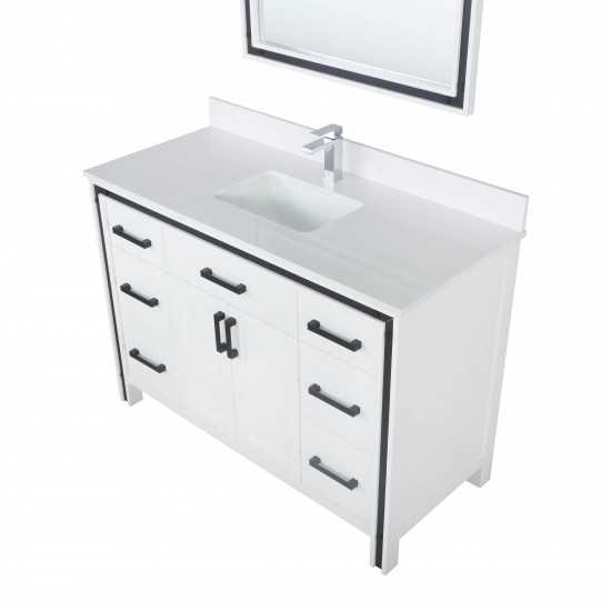 Ziva 48" White Single Vanity, Cultured Marble Top, White Square Sink and 34" Mirror