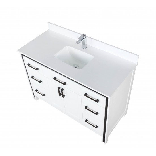 Ziva 48" White Single Vanity, Cultured Marble Top, White Square Sink and no Mirror
