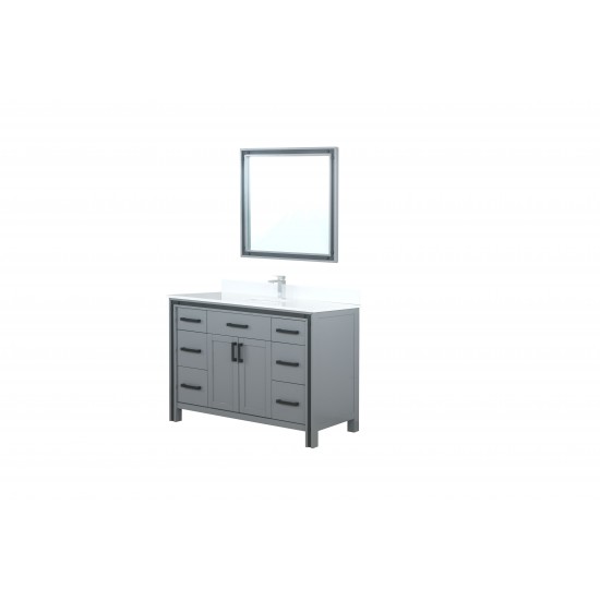 Ziva 48" Dark Grey Single Vanity, Cultured Marble Top, White Square Sink and 34" Mirror w/ Faucet