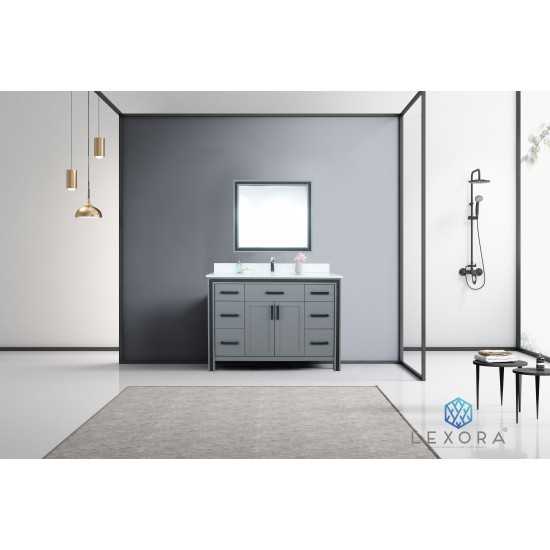 Ziva 48" Dark Grey Single Vanity, Cultured Marble Top, White Square Sink and 34" Mirror