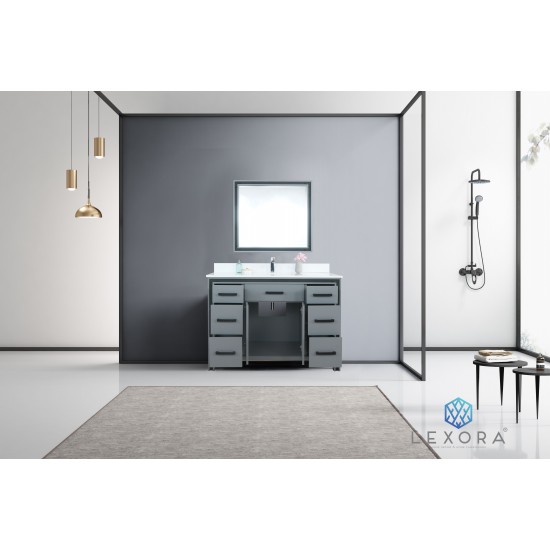 Ziva 48" Dark Grey Single Vanity, Cultured Marble Top, White Square Sink and 34" Mirror