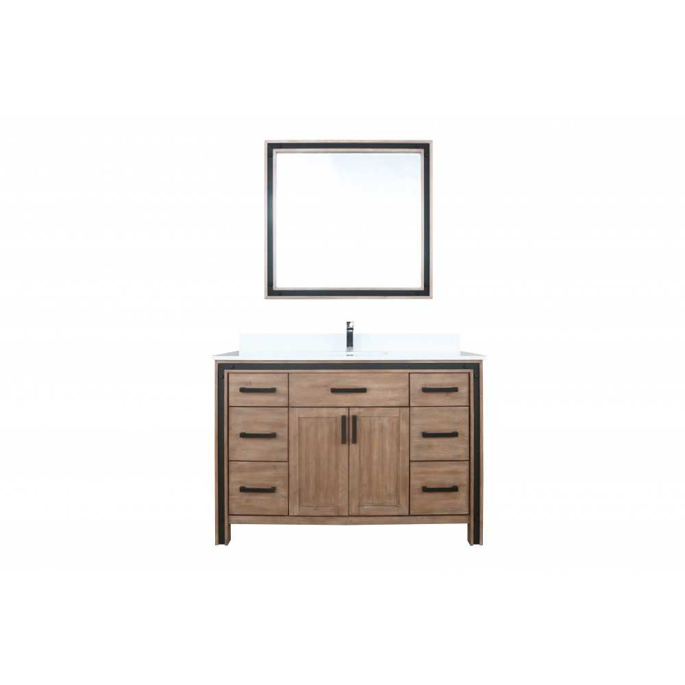 Ziva 48" Rustic Barnwood Single Vanity, Cultured Marble Top, White Square Sink and 34" Mirror w/ Faucet