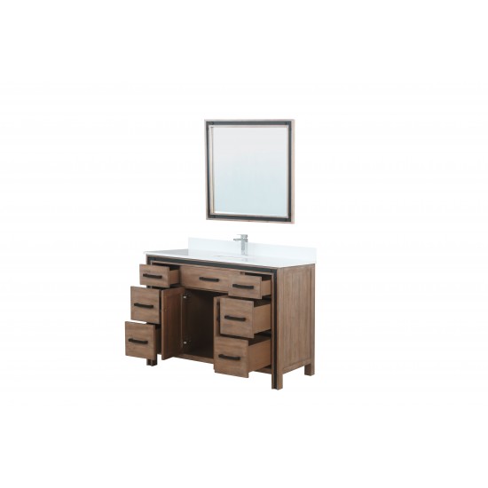 Ziva 48" Rustic Barnwood Single Vanity, Cultured Marble Top, White Square Sink and 34" Mirror w/ Faucet