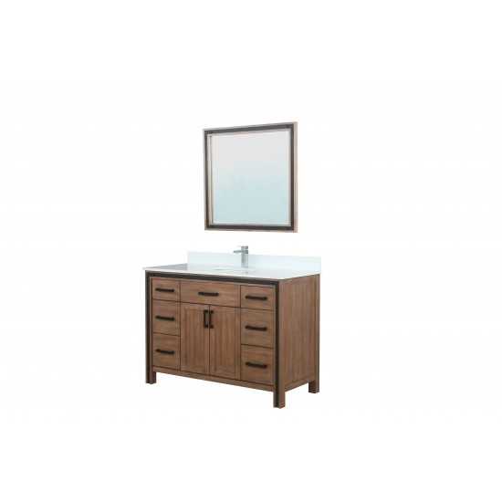 Ziva 48" Rustic Barnwood Single Vanity, Cultured Marble Top, White Square Sink and 34" Mirror w/ Faucet