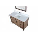 Ziva 48" Rustic Barnwood Single Vanity, Cultured Marble Top, White Square Sink and 34" Mirror w/ Faucet