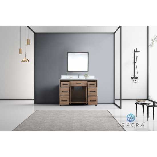 Ziva 48" Rustic Barnwood Single Vanity, Cultured Marble Top, White Square Sink and 34" Mirror w/ Faucet