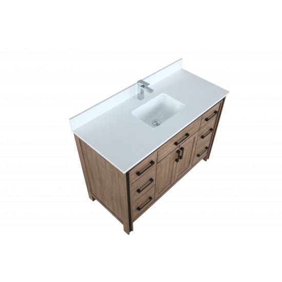 Ziva 48" Rustic Barnwood Single Vanity, Cultured Marble Top, White Square Sink and no Mirror