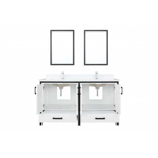 Ziva 60" White Double Vanity, Cultured Marble Top, White Square Sink and 22" Mirrors w/ Faucet