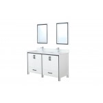 Ziva 60" White Double Vanity, Cultured Marble Top, White Square Sink and 22" Mirrors w/ Faucet