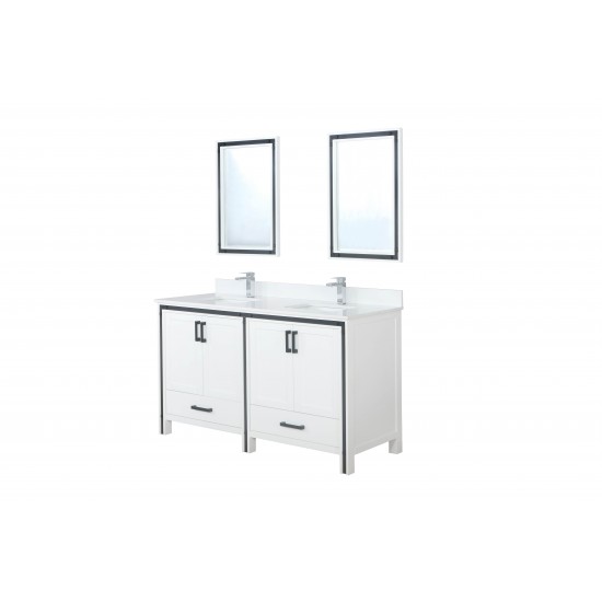 Ziva 60" White Double Vanity, Cultured Marble Top, White Square Sink and 22" Mirrors w/ Faucet