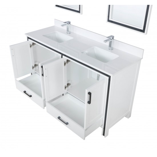 Ziva 60" White Double Vanity, Cultured Marble Top, White Square Sink and 22" Mirrors w/ Faucet