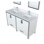 Ziva 60" White Double Vanity, Cultured Marble Top, White Square Sink and 22" Mirrors w/ Faucet