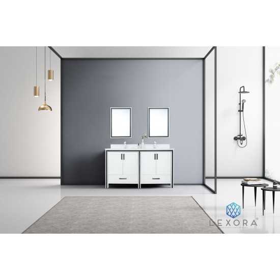 Ziva 60" White Double Vanity, Cultured Marble Top, White Square Sink and 22" Mirrors w/ Faucet