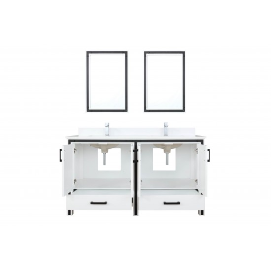 Ziva 60" White Double Vanity, Cultured Marble Top, White Square Sink and 22" Mirrors