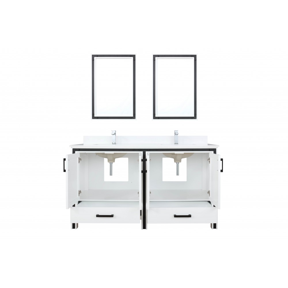 Ziva 60" White Double Vanity, Cultured Marble Top, White Square Sink and 22" Mirrors Ziva 60" White Double Vanity, Cultured Marble Top, White Square Sink and 22" Mirrors