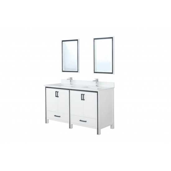 Ziva 60" White Double Vanity, Cultured Marble Top, White Square Sink and 22" Mirrors