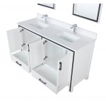 Ziva 60" White Double Vanity, Cultured Marble Top, White Square Sink and 22" Mirrors
