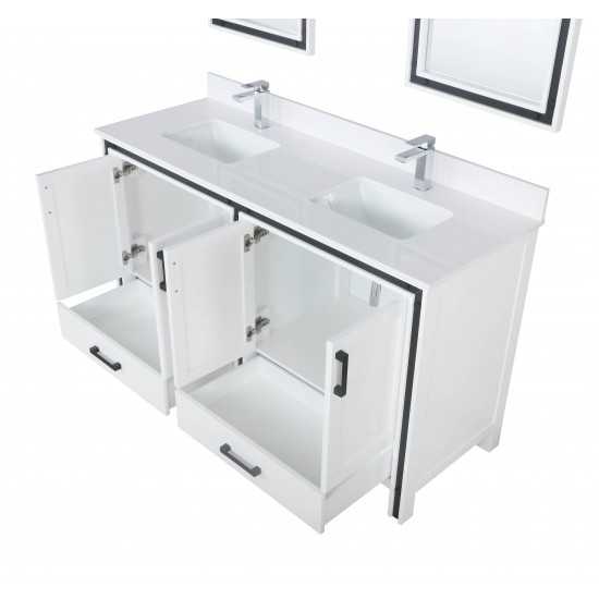 Ziva 60" White Double Vanity, Cultured Marble Top, White Square Sink and 22" Mirrors