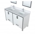 Ziva 60" White Double Vanity, Cultured Marble Top, White Square Sink and 22" Mirrors