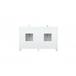 Ziva 60" White Double Vanity, Cultured Marble Top, White Square Sink and no Mirror