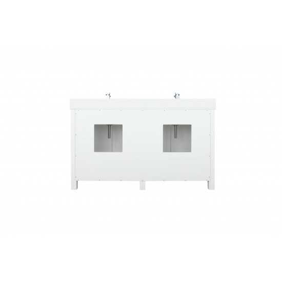 Ziva 60" White Double Vanity, Cultured Marble Top, White Square Sink and no Mirror