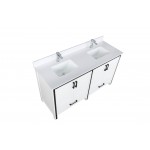 Ziva 60" White Double Vanity, Cultured Marble Top, White Square Sink and no Mirror