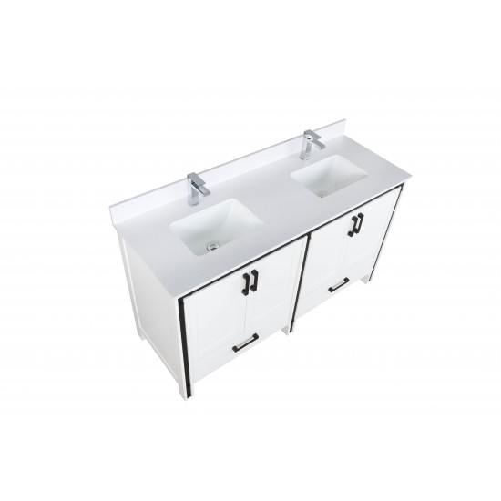 Ziva 60" White Double Vanity, Cultured Marble Top, White Square Sink and no Mirror