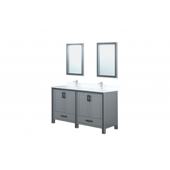 Ziva 60" Dark Grey Double Vanity, Cultured Marble Top, White Square Sink and 22" Mirrors w/ Faucet