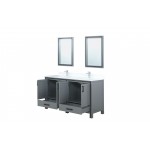 Ziva 60" Dark Grey Double Vanity, Cultured Marble Top, White Square Sink and 22" Mirrors