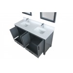 Ziva 60" Dark Grey Double Vanity, Cultured Marble Top, White Square Sink and 22" Mirrors