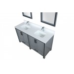 Ziva 60" Dark Grey Double Vanity, Cultured Marble Top, White Square Sink and 22" Mirrors