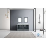 Ziva 60" Dark Grey Double Vanity, Cultured Marble Top, White Square Sink and 22" Mirrors