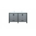 Ziva 60" Dark Grey Double Vanity, Cultured Marble Top, White Square Sink and no Mirror